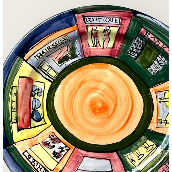 Colorful Decorative Ceramic Plate Hand Painted Wall Decor Artsy Kitchen Unique - Picture 7 of 12